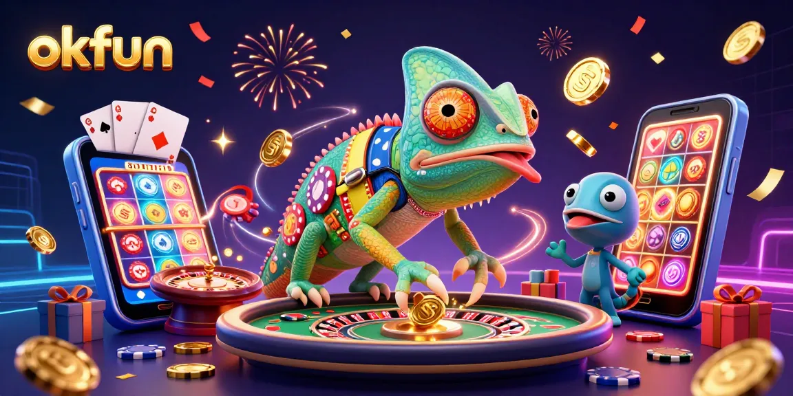 Engage in fun at okfun's vibrant casino scene with a chameleon owner and dynamic games.
