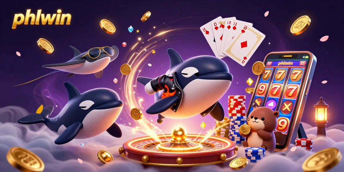 Experience the excitement at phlwin with an orca in a biker jacket and vibrant underwater characters.