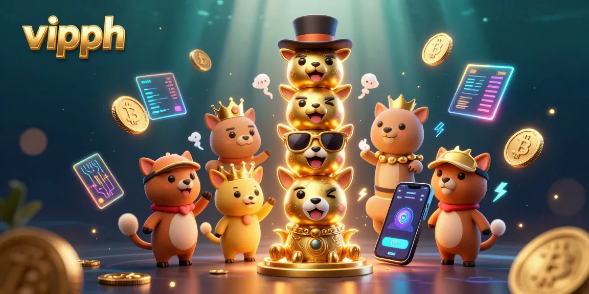 Experience exciting gaming at vipph with vibrant totem characters and glowing crypto elements.