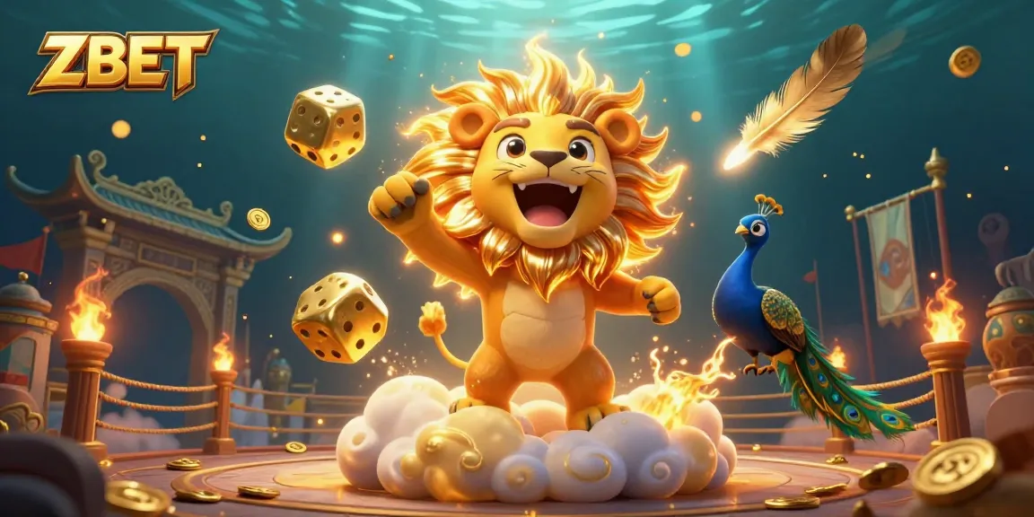 ZBET offers thrilling casino experiences with a dynamic lion and golden dice, celebrating its gaming platform.