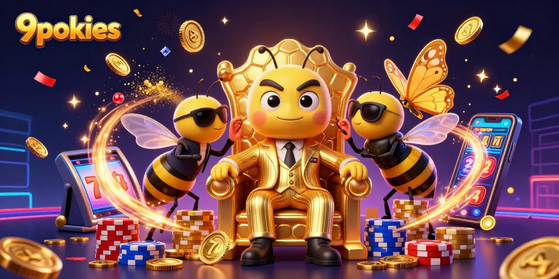 Experience the thrill of 9pokies with a bumblebee mob boss and dazzling casino elements in a dynamic scene.